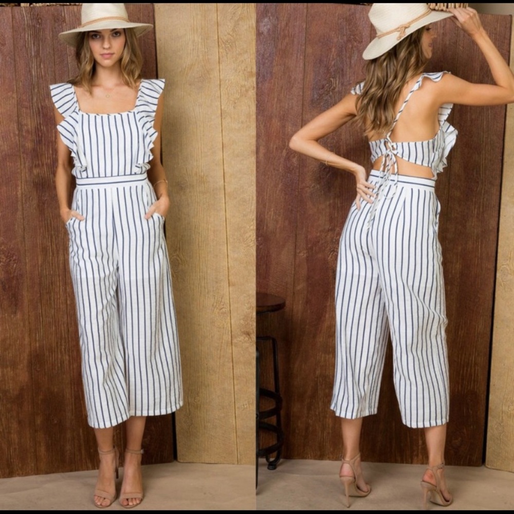 JESSICA Cross Tie Back Ruffle Front jumpsuit - Picture 3 of 4